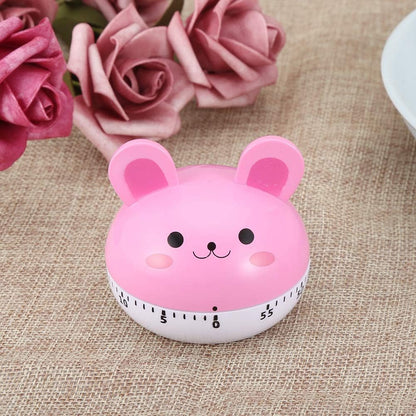 Mechanical Kitchen Timer Cute Mushroom Timer for Kids Wind Up 60 Minutes Non Cooking Timer (Pink Bunny)