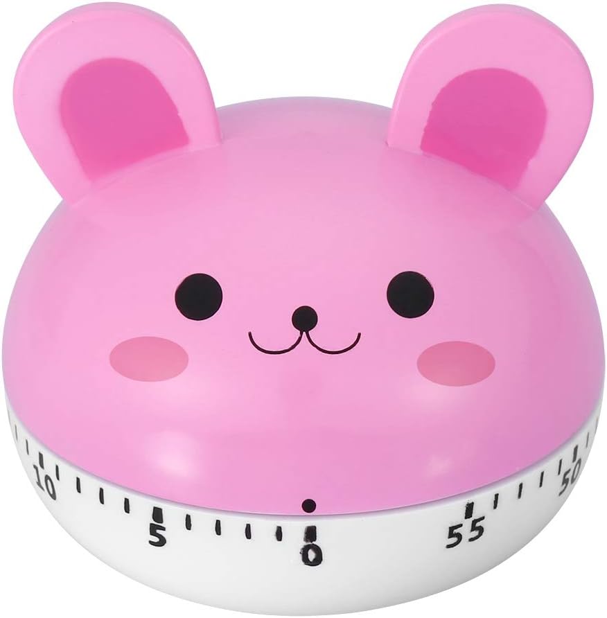 Mechanical Kitchen Timer Cute Mushroom Timer for Kids Wind Up 60 Minutes Non Cooking Timer (Pink Bunny)