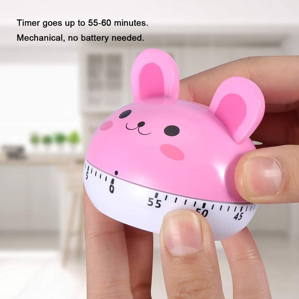 Mechanical Kitchen Timer Cute Mushroom Timer for Kids Wind Up 60 Minutes Non Cooking Timer (Pink Bunny)