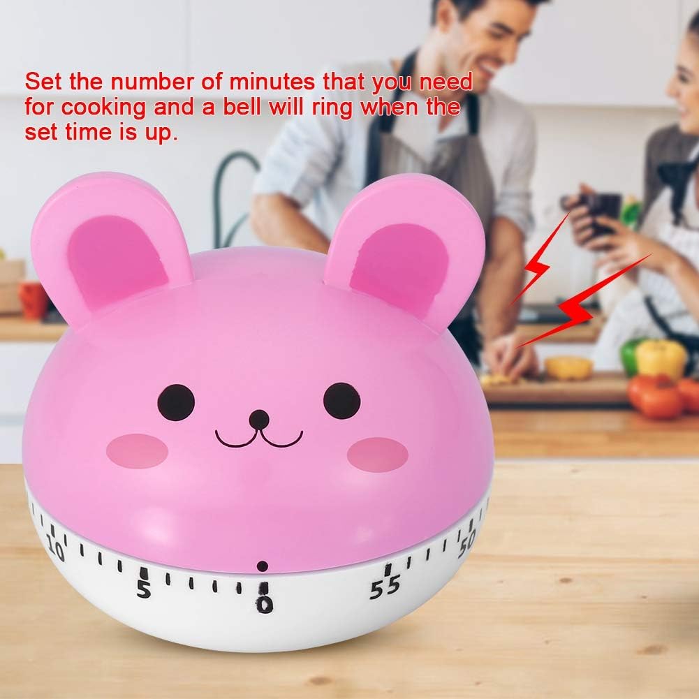 Mechanical Kitchen Timer Cute Mushroom Timer for Kids Wind Up 60 Minutes Non Cooking Timer (Pink Bunny)