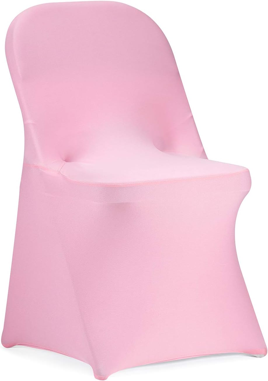Stretch Spandex Folding Chair Cover for Wedding Party Dining Banquet Event (Pink,12pcs)