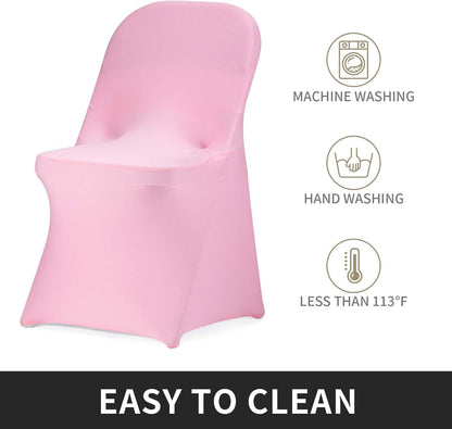 Stretch Spandex Folding Chair Cover for Wedding Party Dining Banquet Event (Pink,12pcs)