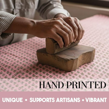 Cotton Print Dinner Napkins 18x18 inches - Washable Cloth Napkins Set of 6 - Everyday Use or Dinner Party and Events - Pink Block Printed Soft Fabric by Craftbot
