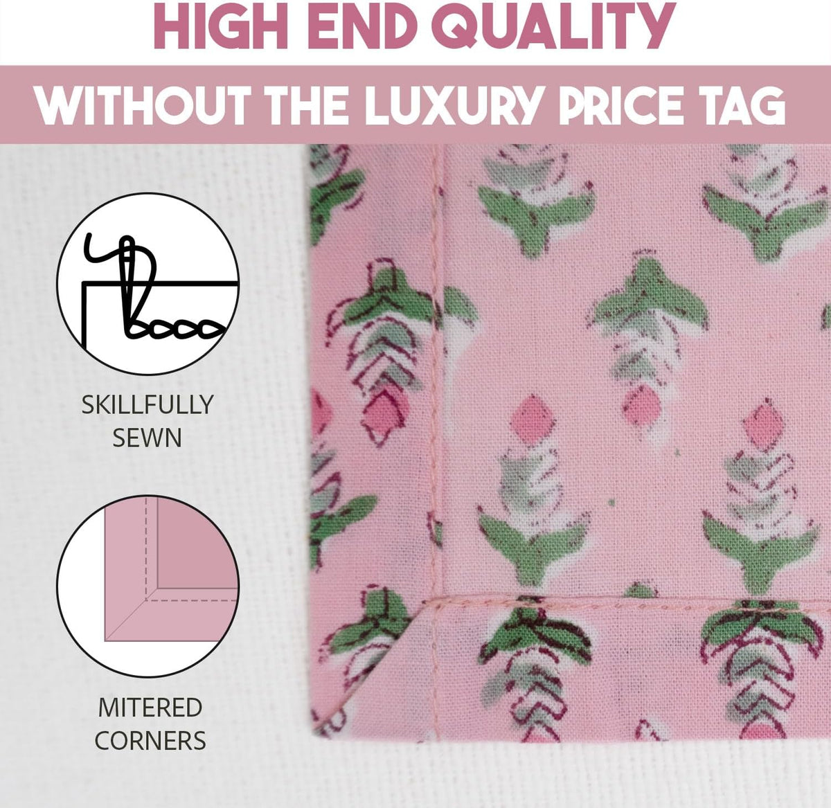 Cotton Print Dinner Napkins 18x18 inches - Washable Cloth Napkins Set of 6 - Everyday Use or Dinner Party and Events - Pink Block Printed Soft Fabric by Craftbot