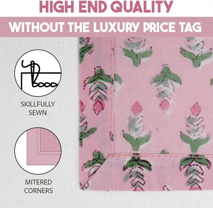 Cotton Print Dinner Napkins 18x18 inches - Washable Cloth Napkins Set of 6 - Everyday Use or Dinner Party and Events - Pink Block Printed Soft Fabric by Craftbot