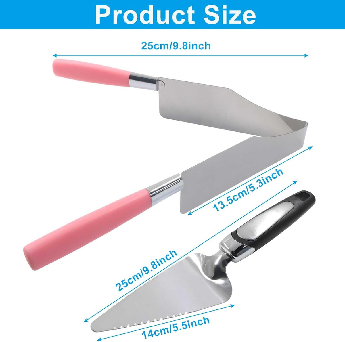 Pink Cake Slicer, 2 Pieces, Stainless Steel Cake Server Cutter