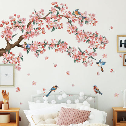 Pink Flower Wall Stickers, 39"x 46" Removable DIY Romantic Peach Blossom Tree Wall Murals Peel and Stick 3D Wall Art Stickers Home Decor for Girls Bedroom Nursery Rooms Living Room