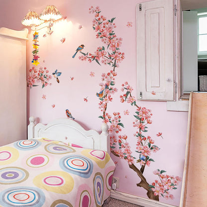 Pink Flower Wall Stickers, 39"x 46" Removable DIY Romantic Peach Blossom Tree Wall Murals Peel and Stick 3D Wall Art Stickers Home Decor for Girls Bedroom Nursery Rooms Living Room