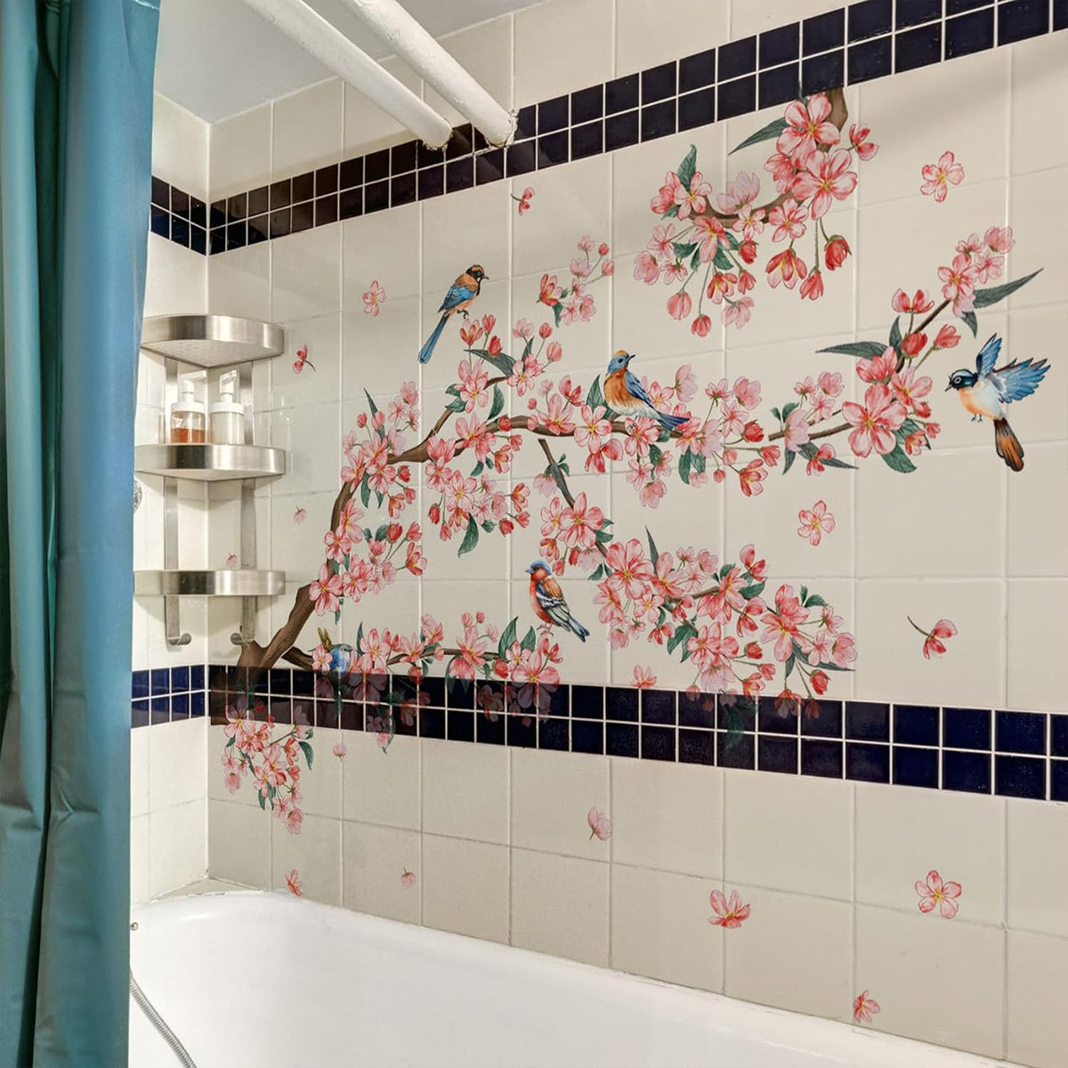 Pink Flower Wall Stickers, 39"x 46" Removable DIY Romantic Peach Blossom Tree Wall Murals Peel and Stick 3D Wall Art Stickers Home Decor for Girls Bedroom Nursery Rooms Living Room