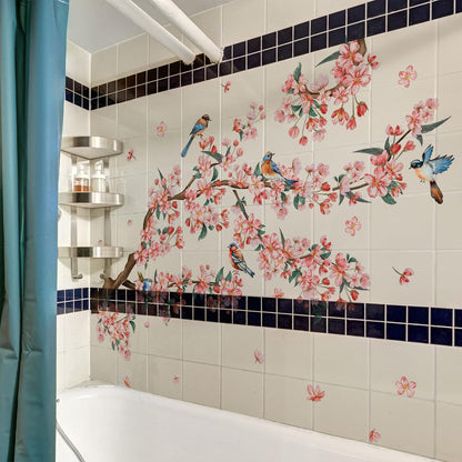Pink Flower Wall Stickers, 39"x 46" Removable DIY Romantic Peach Blossom Tree Wall Murals Peel and Stick 3D Wall Art Stickers Home Decor for Girls Bedroom Nursery Rooms Living Room
