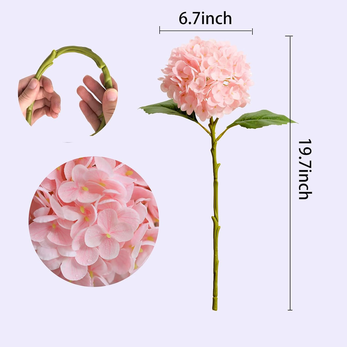 20" Real Touch Hydrangea Artificial Flowers,Pink,4PCS