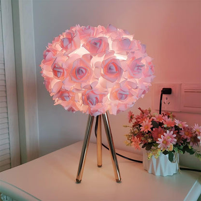 Pink Rose Flower Lamp Cute Table Lamp Modern Bedside Lamp Romantic Nighstand Light for Girl Princess Gold Tripod for Bedroom Living Room Entry Office Wedding Decoration Gift