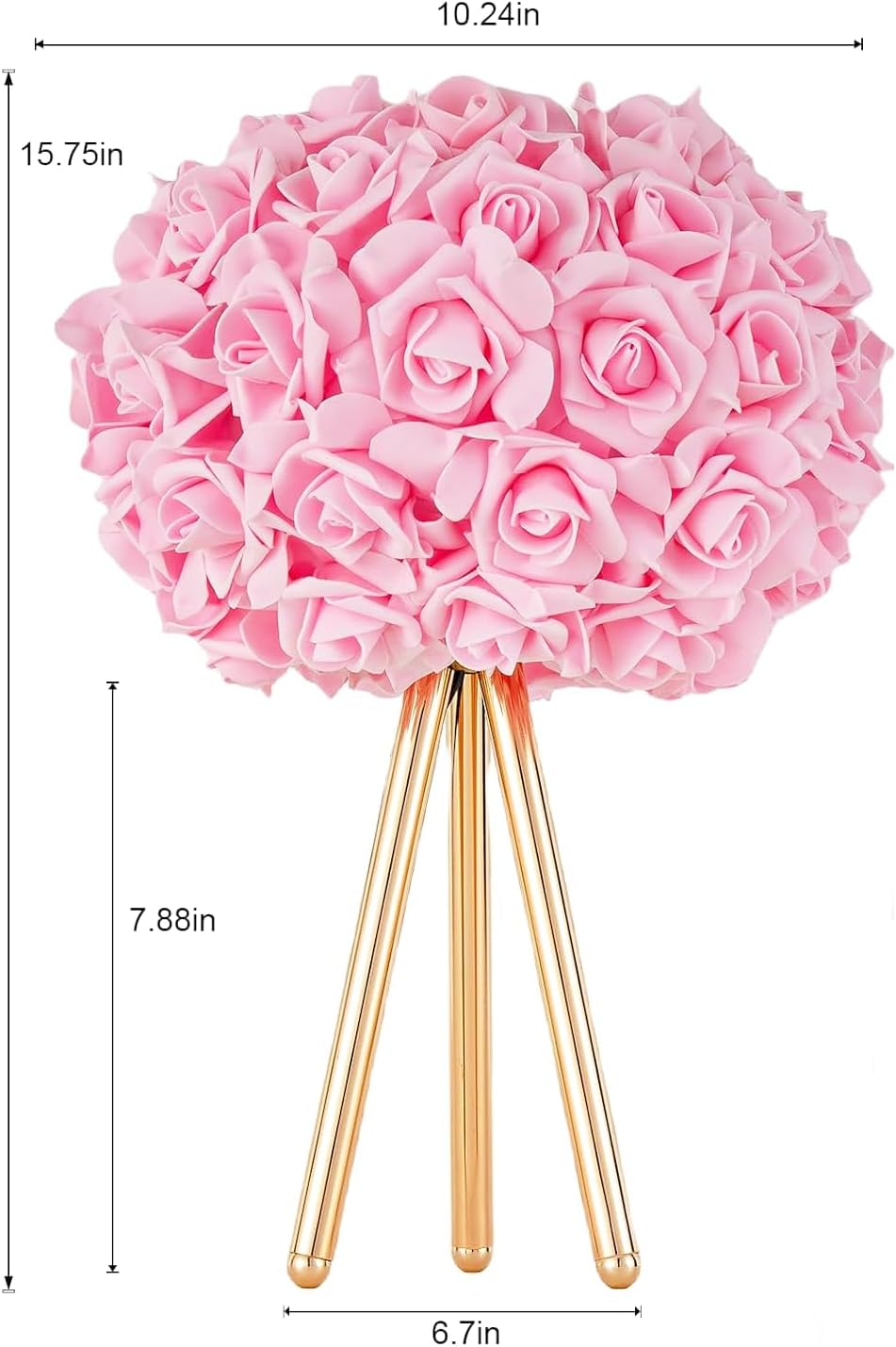 Pink Rose Flower Lamp Cute Table Lamp Modern Bedside Lamp Romantic Nighstand Light for Girl Princess Gold Tripod for Bedroom Living Room Entry Office Wedding Decoration Gift