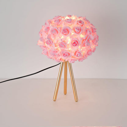 Pink Rose Flower Lamp Cute Table Lamp Modern Bedside Lamp Romantic Nighstand Light for Girl Princess Gold Tripod for Bedroom Living Room Entry Office Wedding Decoration Gift