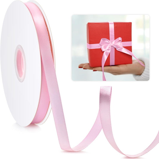 Pink Ribbon 3/8", Ribbon for Gift Wrapping Flower Bouquet Crafts Bow Leis Hair, Satin Fabric Ribbons for Bridal Wedding Party Decoration Every Holiday 50 Yards
