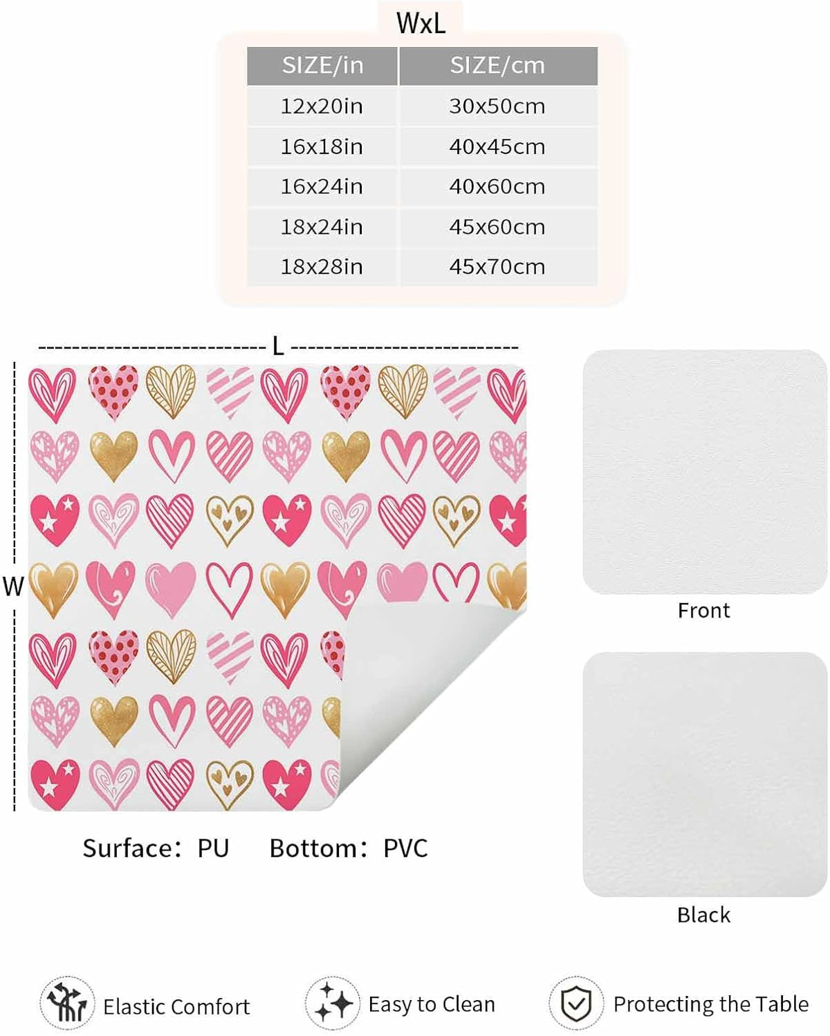 Coffee Mat for Counter, Valentine's Day Pink Heart Pattern Absorbent Hide Stain Coffee Bar Mat, Non-slip Coffee Bar Accessories Kitchen Drying Mat Fit Under Coffee Maker Espresso Machine