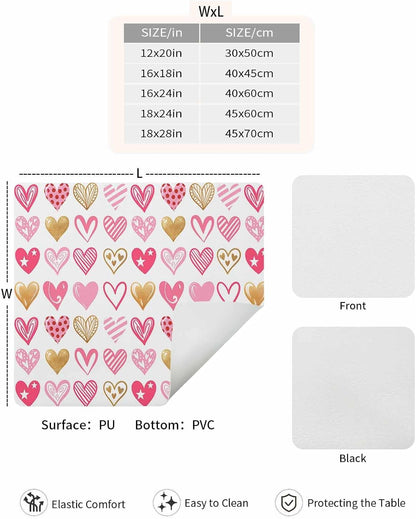 Coffee Mat for Counter, Valentine's Day Pink Heart Pattern Absorbent Hide Stain Coffee Bar Mat, Non-slip Coffee Bar Accessories Kitchen Drying Mat Fit Under Coffee Maker Espresso Machine