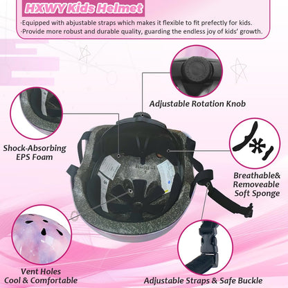Kids Bike Helmet for Girls Toddler Youth CPSC Certified, Adjustable Starry Pink Protective Helmets for Multi-Sports Cycling Skateboard Scooter Skating