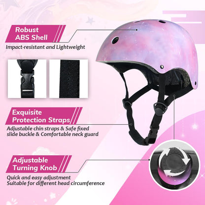 Kids Bike Helmet for Girls Toddler Youth CPSC Certified, Adjustable Starry Pink Protective Helmets for Multi-Sports Cycling Skateboard Scooter Skating