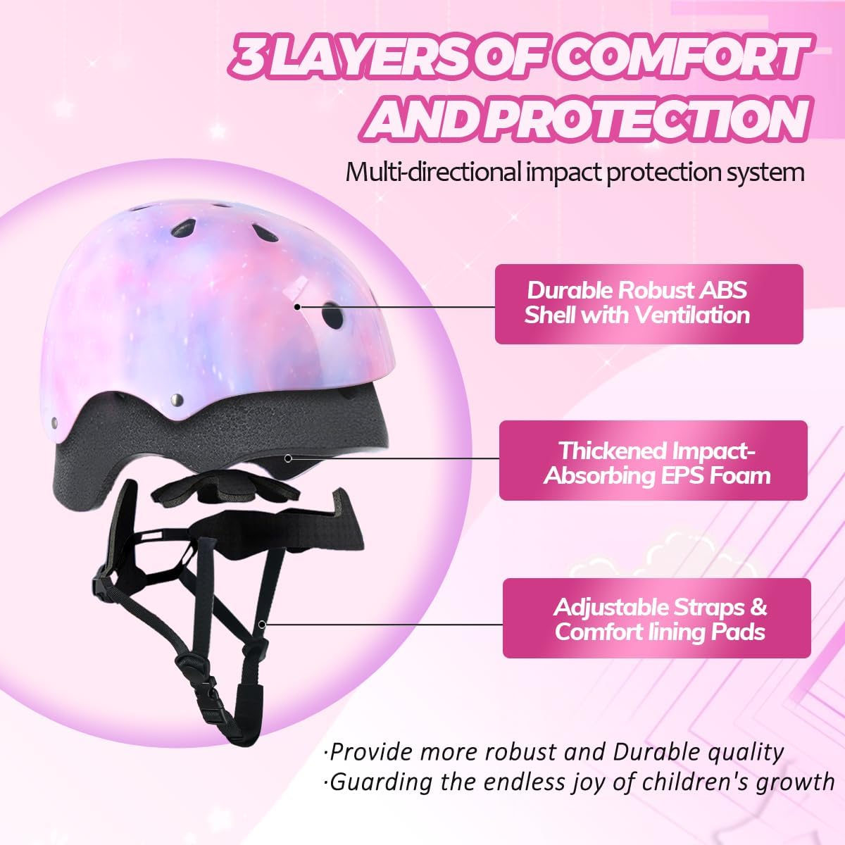 Kids Bike Helmet for Girls Toddler Youth CPSC Certified, Adjustable Starry Pink Protective Helmets for Multi-Sports Cycling Skateboard Scooter Skating