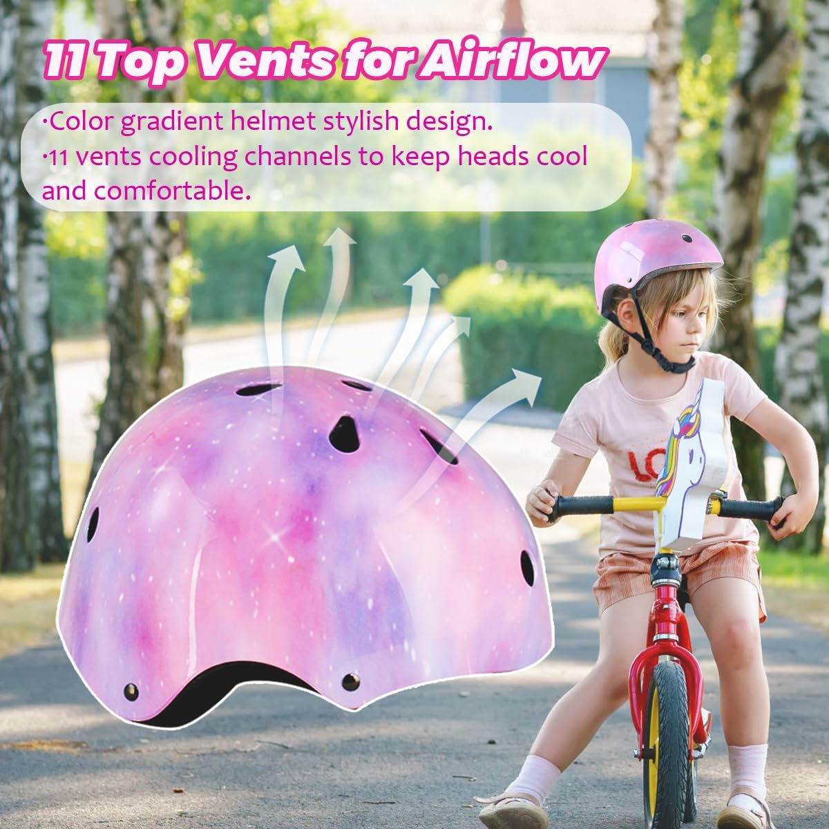 Kids Bike Helmet for Girls Toddler Youth CPSC Certified, Adjustable Starry Pink Protective Helmets for Multi-Sports Cycling Skateboard Scooter Skating