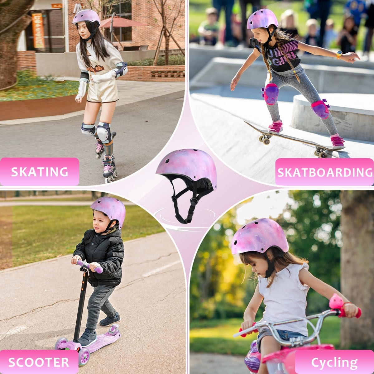 Kids Bike Helmet for Girls Toddler Youth CPSC Certified, Adjustable Starry Pink Protective Helmets for Multi-Sports Cycling Skateboard Scooter Skating
