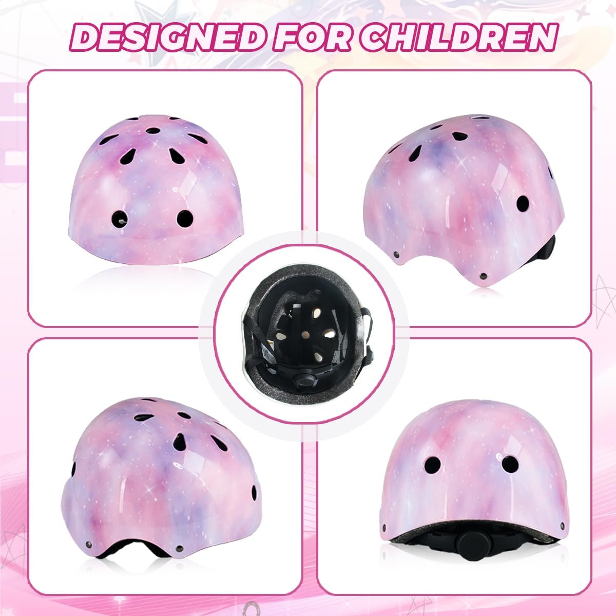 Kids Bike Helmet for Girls Toddler Youth CPSC Certified, Adjustable Starry Pink Protective Helmets for Multi-Sports Cycling Skateboard Scooter Skating