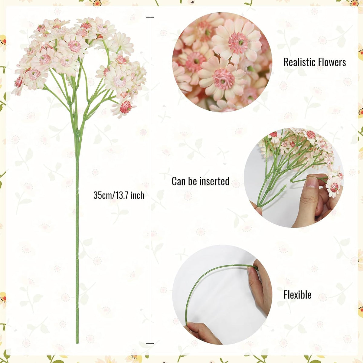 10pcs Pink Artificial Wild Daisy Flowers with Stems for Flora Arrangement