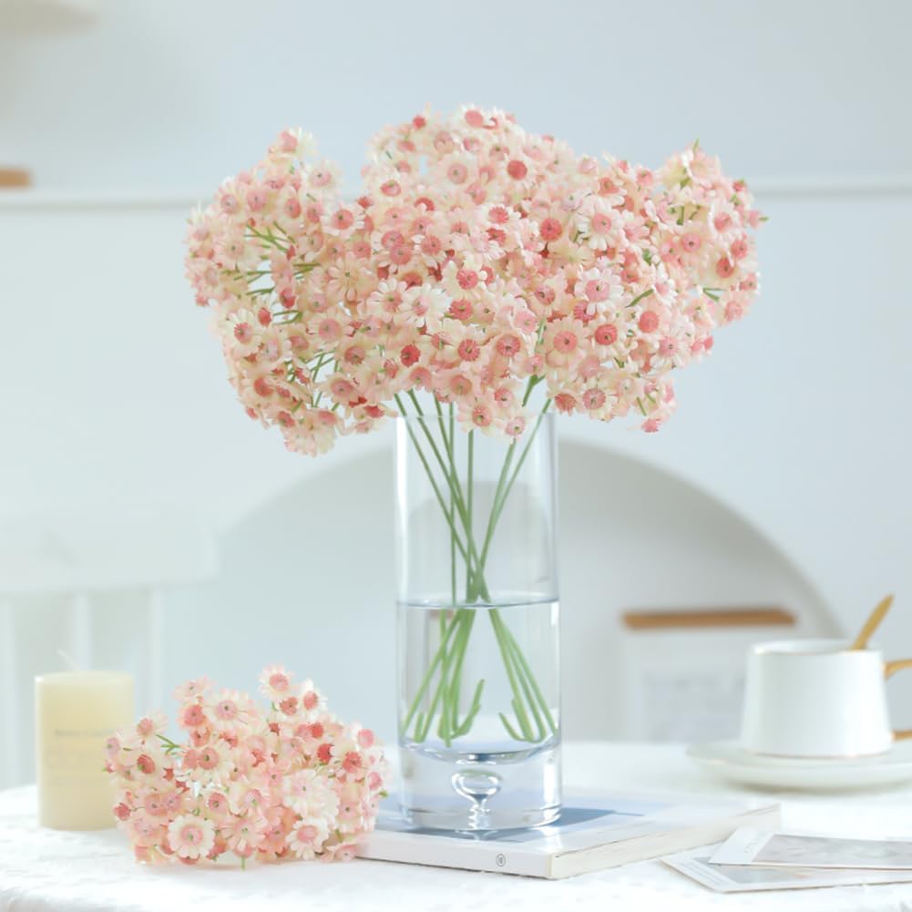 10pcs Pink Artificial Wild Daisy Flowers with Stems for Flora Arrangement