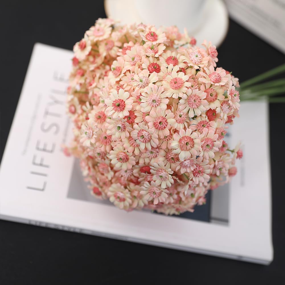 10pcs Pink Artificial Wild Daisy Flowers with Stems for Flora Arrangement