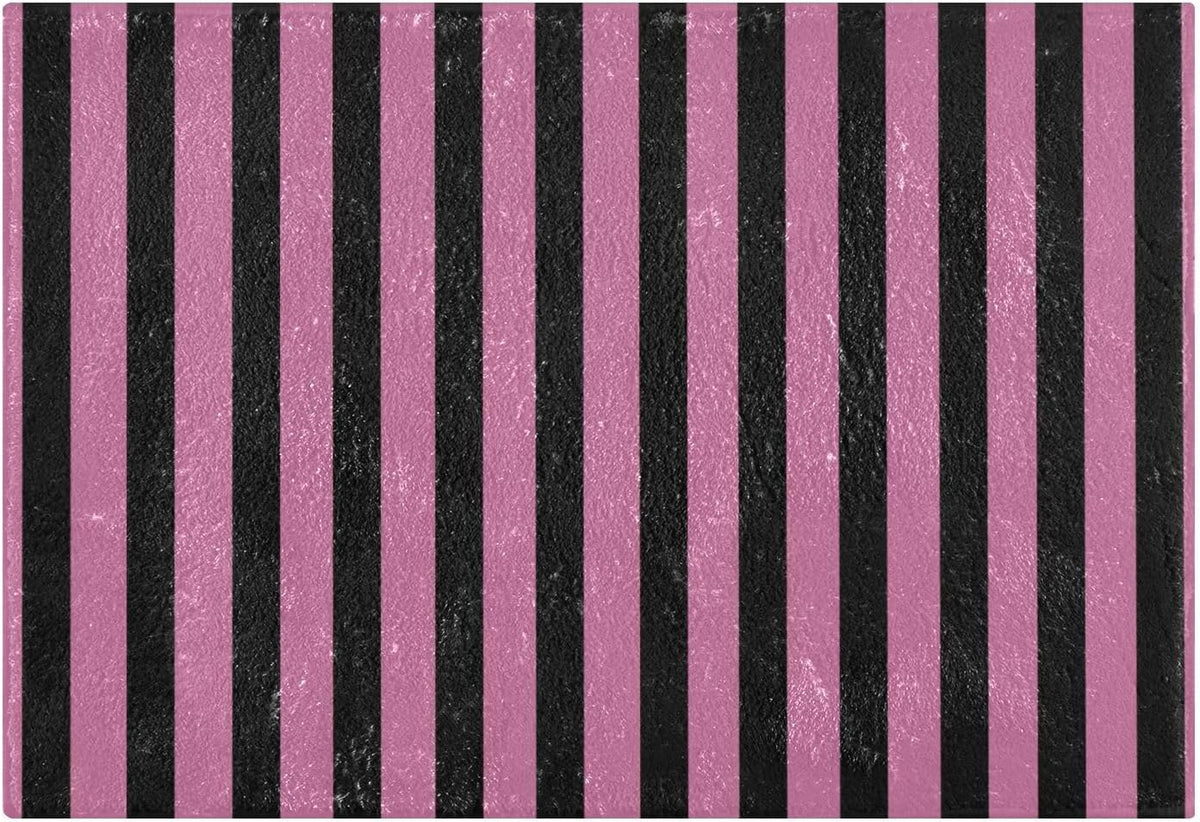 Black Rosy Pink Stripes Bathroom Rug, Non Slip Dry Quickly Bath Mat, Absorbent Soft Bath Rug, Home Decor Accessories, 24"x16"