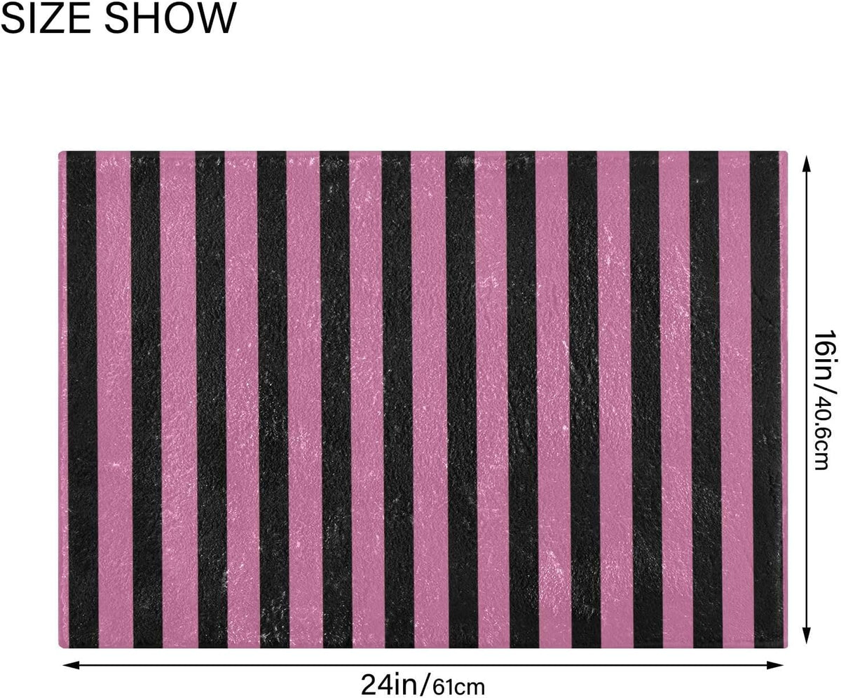 Black Rosy Pink Stripes Bathroom Rug, Non Slip Dry Quickly Bath Mat, Absorbent Soft Bath Rug, Home Decor Accessories, 24"x16"