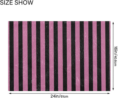 Black Rosy Pink Stripes Bathroom Rug, Non Slip Dry Quickly Bath Mat, Absorbent Soft Bath Rug, Home Decor Accessories, 24"x16"
