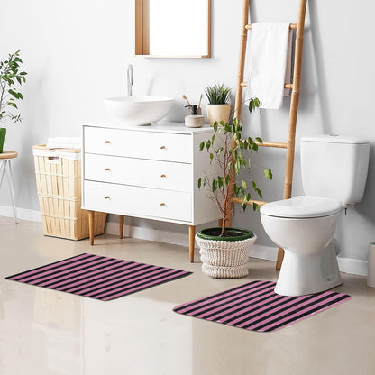 Black Rosy Pink Stripes Bathroom Rug, Non Slip Dry Quickly Bath Mat, Absorbent Soft Bath Rug, Home Decor Accessories, 24"x16"