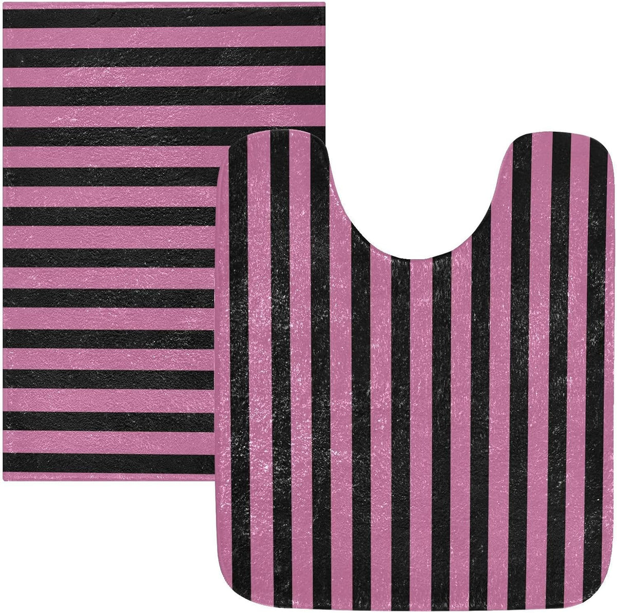 Black Rosy Pink Stripes Bathroom Rug, Non Slip Dry Quickly Bath Mat, Absorbent Soft Bath Rug, Home Decor Accessories, 24"x16"