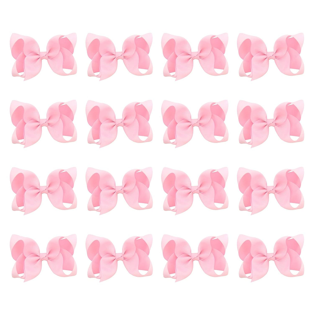 16 PCS 4" Hand-made Hair Bow Grosgrain Ribbon Solid Color Hair Bow Alligator Clips Hair Accessories for Little Teen Toddler Girls -Light Pink
