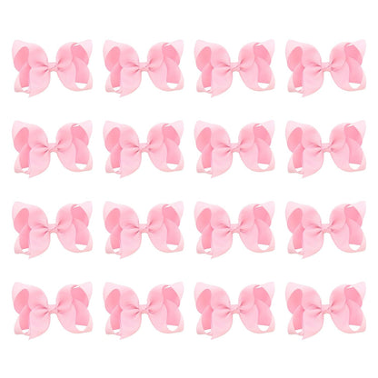 16 PCS 4" Hand-made Hair Bow Grosgrain Ribbon Solid Color Hair Bow Alligator Clips Hair Accessories for Little Teen Toddler Girls -Light Pink