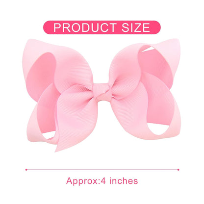 16 PCS 4" Hand-made Hair Bow Grosgrain Ribbon Solid Color Hair Bow Alligator Clips Hair Accessories for Little Teen Toddler Girls -Light Pink