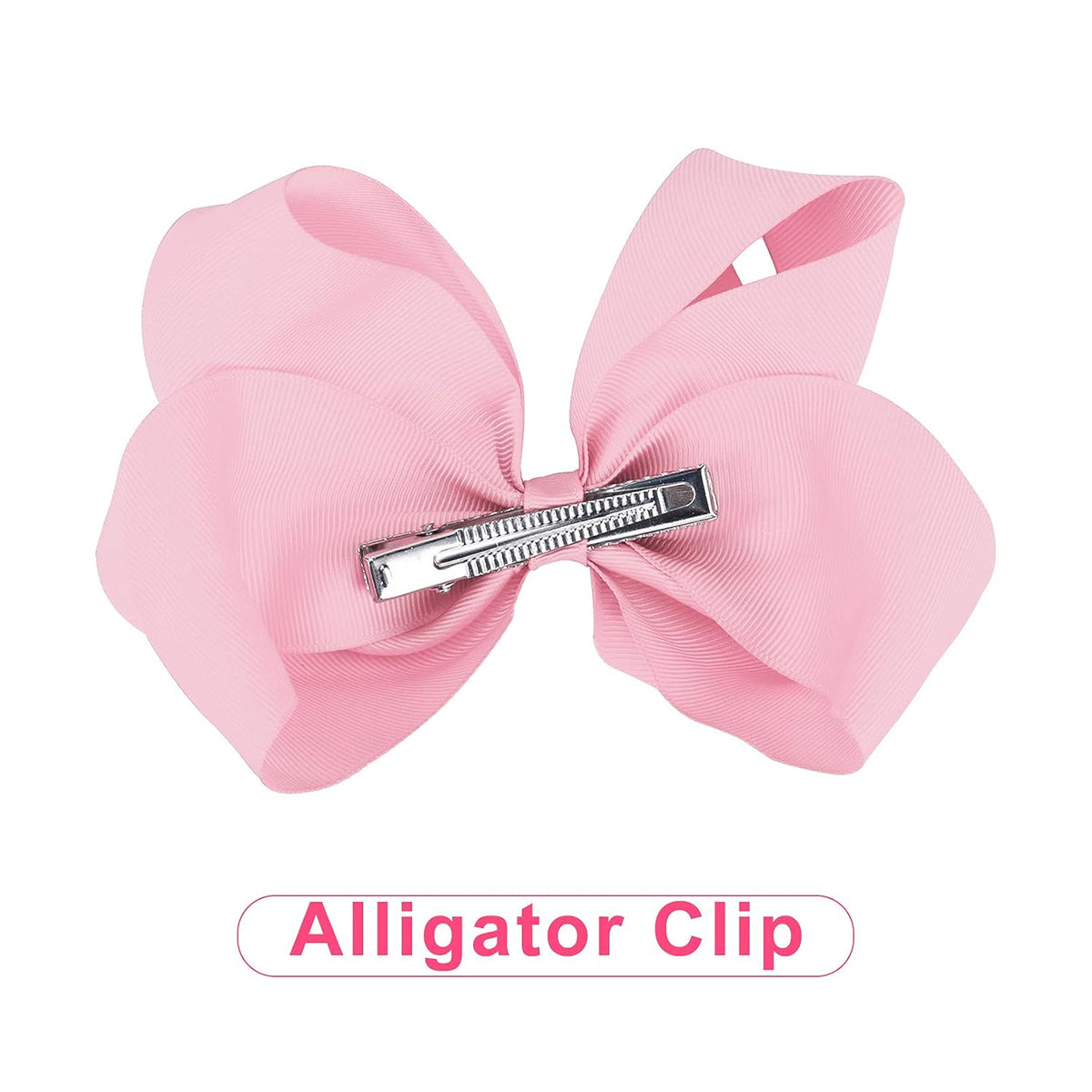 16 PCS 4" Hand-made Hair Bow Grosgrain Ribbon Solid Color Hair Bow Alligator Clips Hair Accessories for Little Teen Toddler Girls -Light Pink
