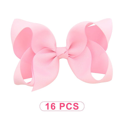 16 PCS 4" Hand-made Hair Bow Grosgrain Ribbon Solid Color Hair Bow Alligator Clips Hair Accessories for Little Teen Toddler Girls -Light Pink