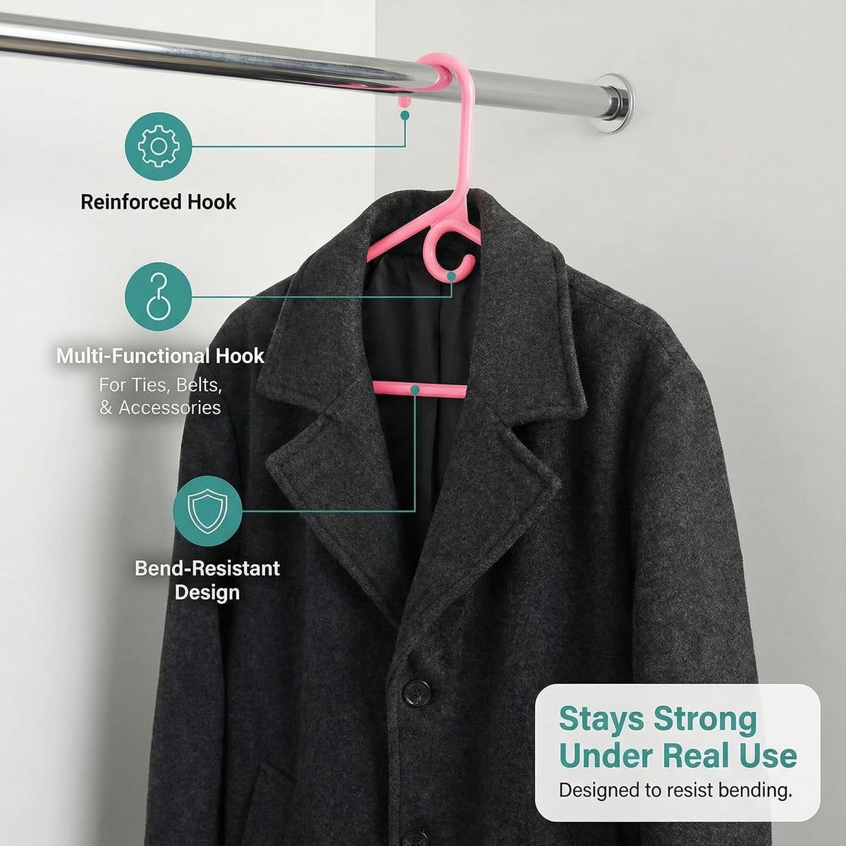 ™ Heavy Duty Plastic Hangers 50 Pack Thick Pink Heavy Duty Hangers