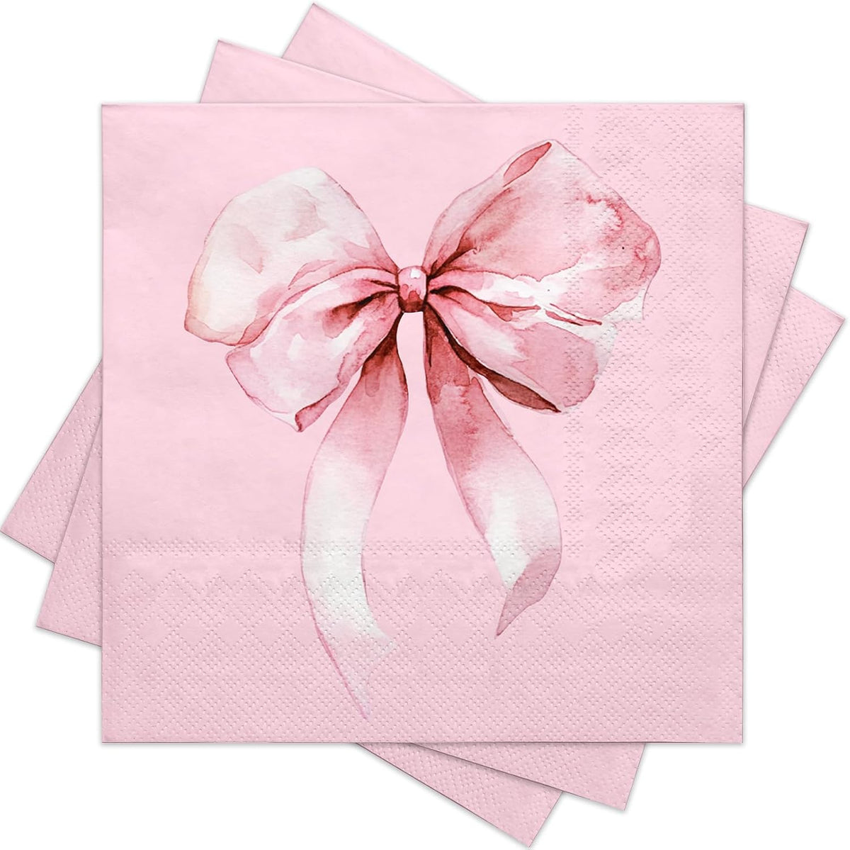 50 Pcs Bow Napkin Paper, 3 Ply Disposable Pink with Cute Bows Deisgn Luncheon Cocktail Dinner Paper Napkins for Baby Girls, 5 x 5 Inch