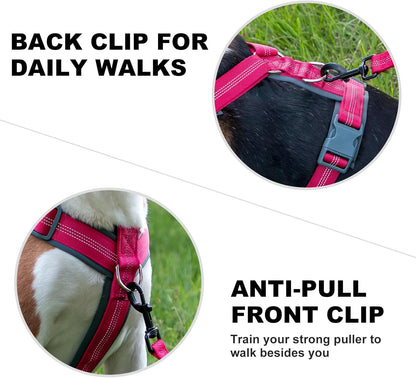 Plutus Pet No Pull Dog Harness, Adjustable Nylon Harness with Soft Padding, Reflective and Heavy Duty Dog Harness for Small, Medium, Large Dogs(Hot Pink, XL)