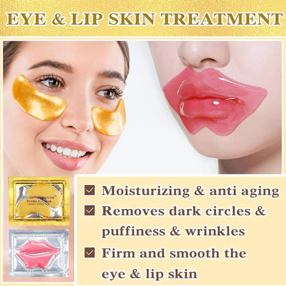 30PCS Lip Mask & Under Eye Mask, 24K Under Eye Patches for Puffy Eyes, Pink Lip Masks Skincare, Effectively Moisturizing the Skin, Reducing Fine Lines & Dark Circle
