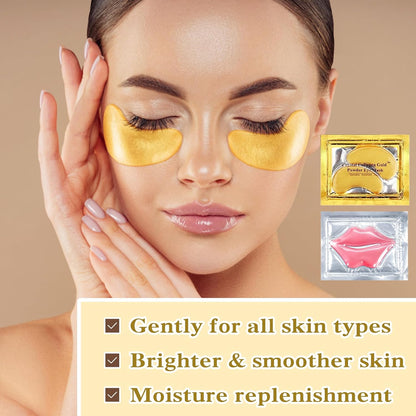 30PCS Lip Mask & Under Eye Mask, 24K Under Eye Patches for Puffy Eyes, Pink Lip Masks Skincare, Effectively Moisturizing the Skin, Reducing Fine Lines & Dark Circle