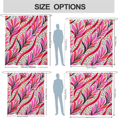 Leaf Shower Curtain, Modern Abstract Waves Line Summer Peach Waterproof Fabric Design Print Bath Curtains Decor for Bathroom Guest Room 62x72 Inch