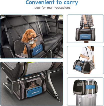 BurgeonNest Pet Carrier for Large Cats, Soft-Sided Cat Carrier for Big Cats and Small Dogs Up to 20 lbs, Top Loading Collapsible Escape-Proof Travel Cat Bag with 4 Mesh Windows & Side Storage, Grey