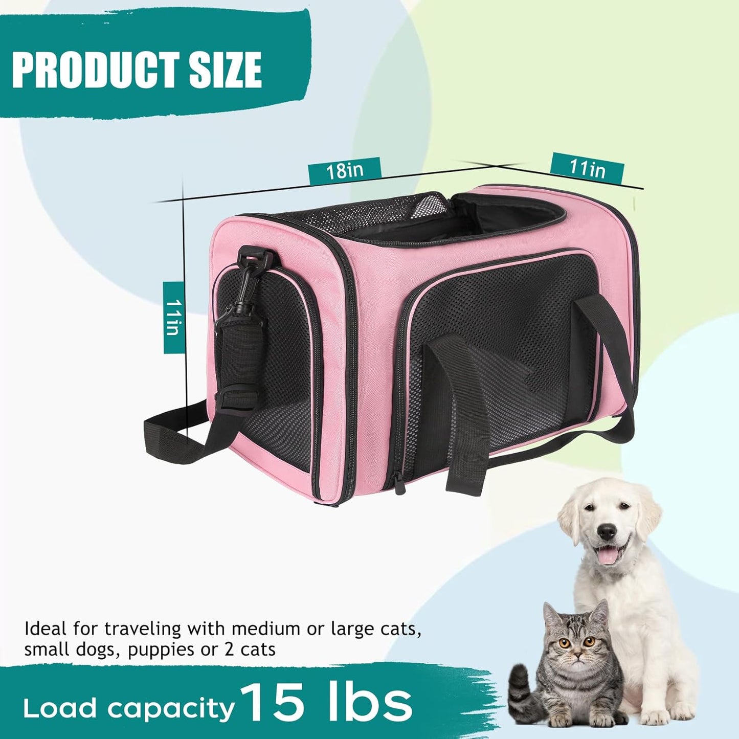 Top tasta Dog Cat Carrier Pet Carriers for Small Medium Large Cats Dogs Carrier Soft Sided Small Puppy Carrier Purse 15 lbs Portable Foldable Airline Approved Dog Cat Travel Carrier Pink 18x11x11