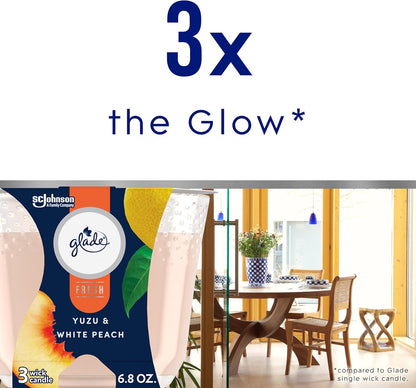 3-Wick Scented Candle Jar, Yuzu & White Peach, Air Freshener Infused with Essential Oils, 6.8 Oz, 3 Count