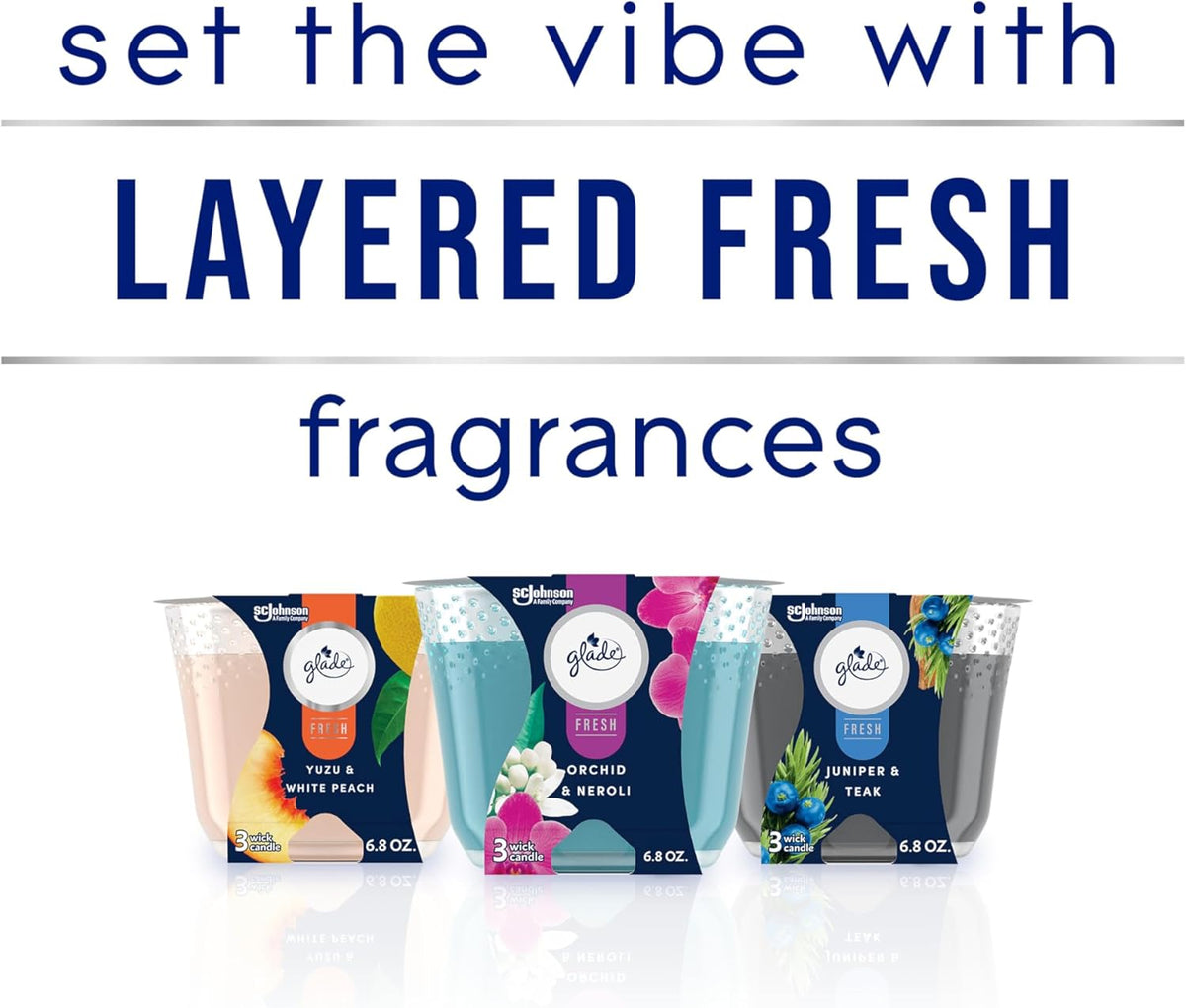 3-Wick Scented Candle Jar, Yuzu & White Peach, Air Freshener Infused with Essential Oils, 6.8 Oz, 3 Count